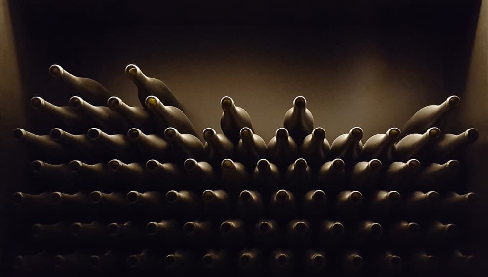 Dark Wine Bottle Glow by Huib Limberg — canvas wall art