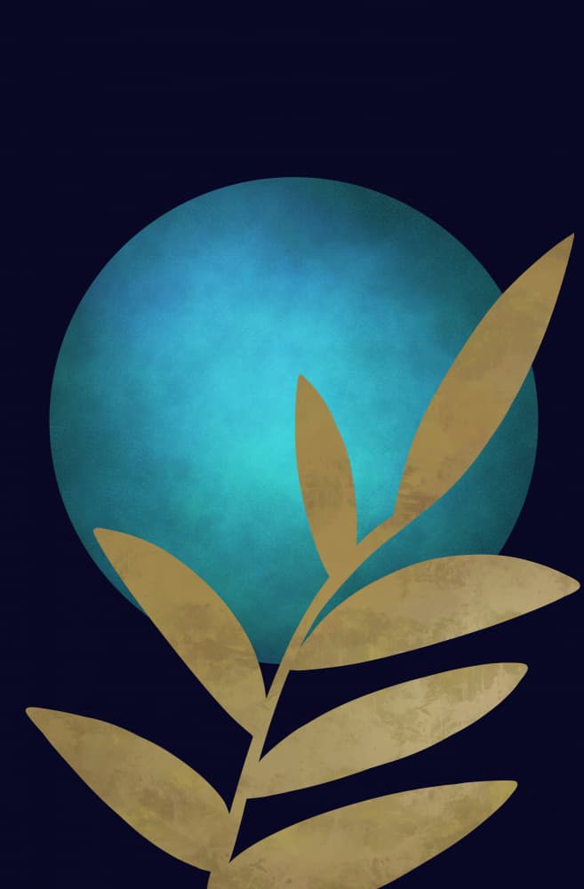 Golden Branch Blue Moon by Anne-Marie Volfova — canvas wall art