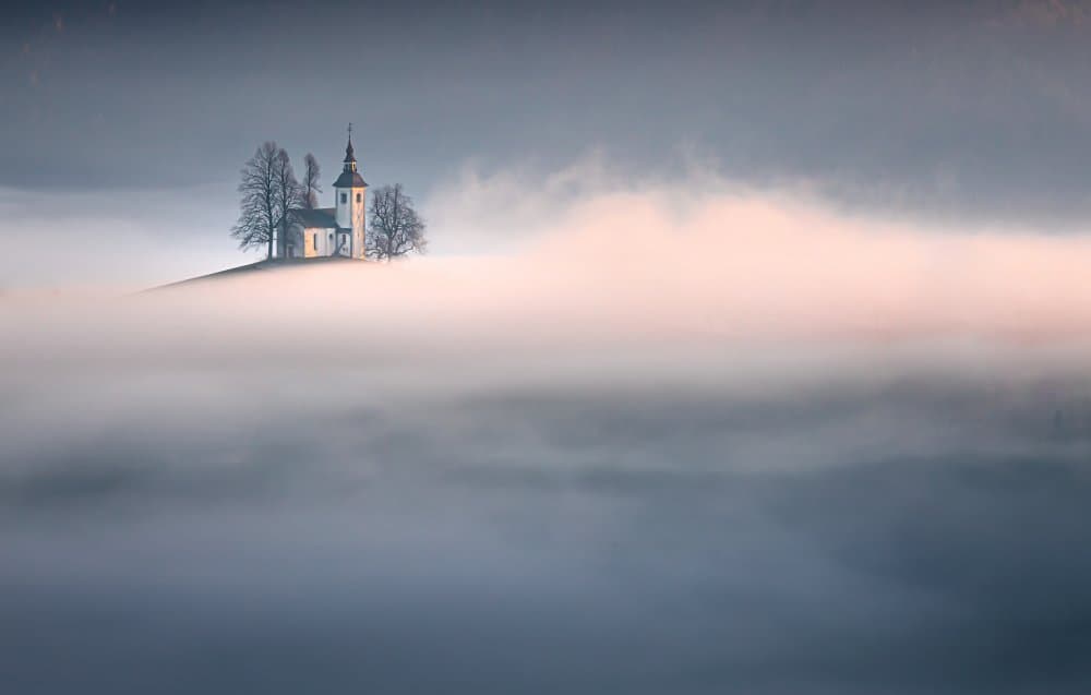Misty Hilltop Church by Sandi Bertoncelj — canvas wall art