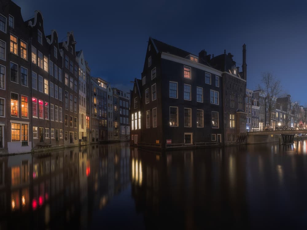 Amsterdam Canal Night by Marco Bruna — canvas wall art
