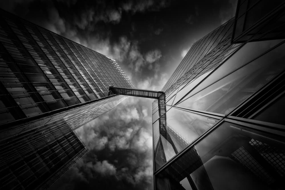 Dramatic City Skybridge by Peter Pfeiffer — canvas wall art