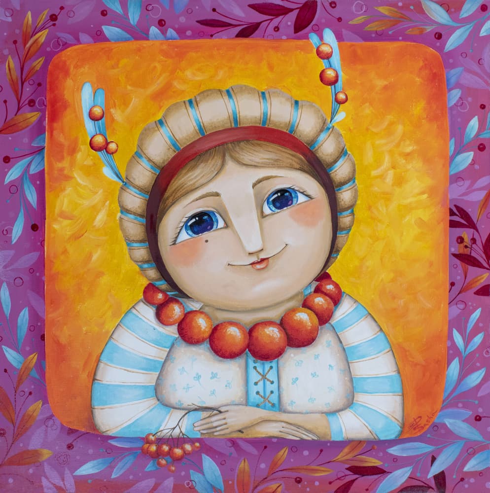 Happy Folk Art Girl by Aleksandra Paranchenko — canvas wall art