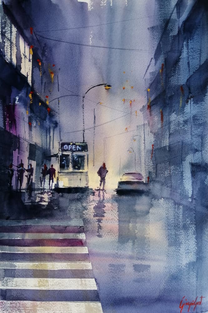 Rainy City Night by Giorgio Gosti — canvas wall art