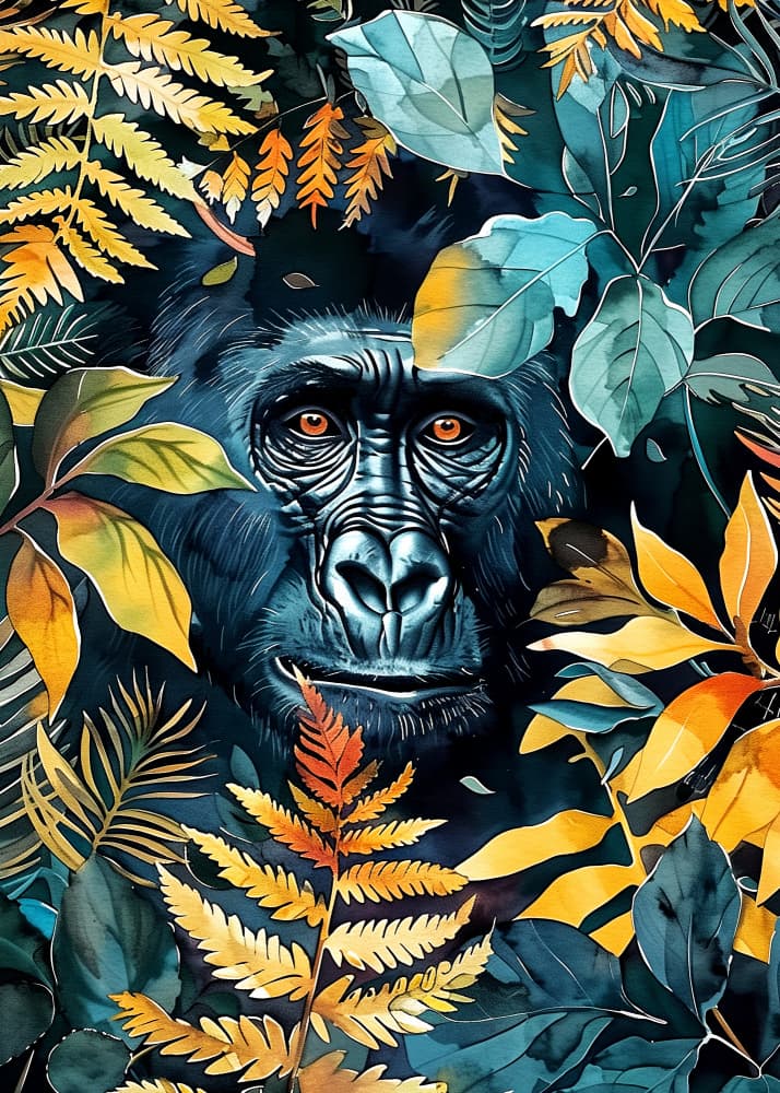 Watercolor Jungle Gorilla by Justyna Jaszke — canvas wall art