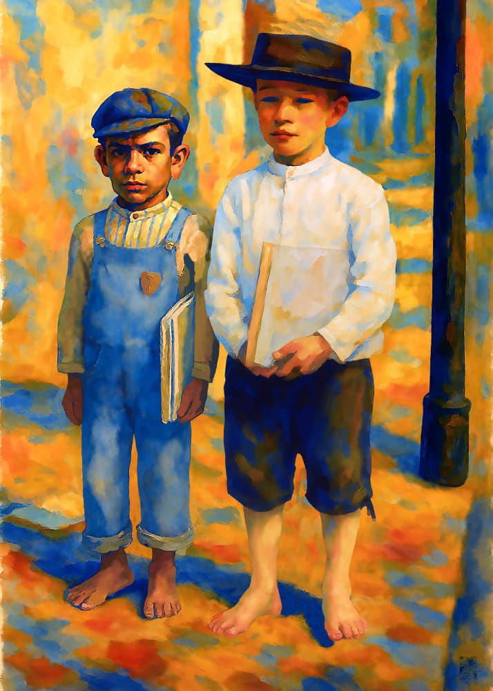 Barefoot Schoolboys with Books by Osvaldo Russo — canvas wall art
