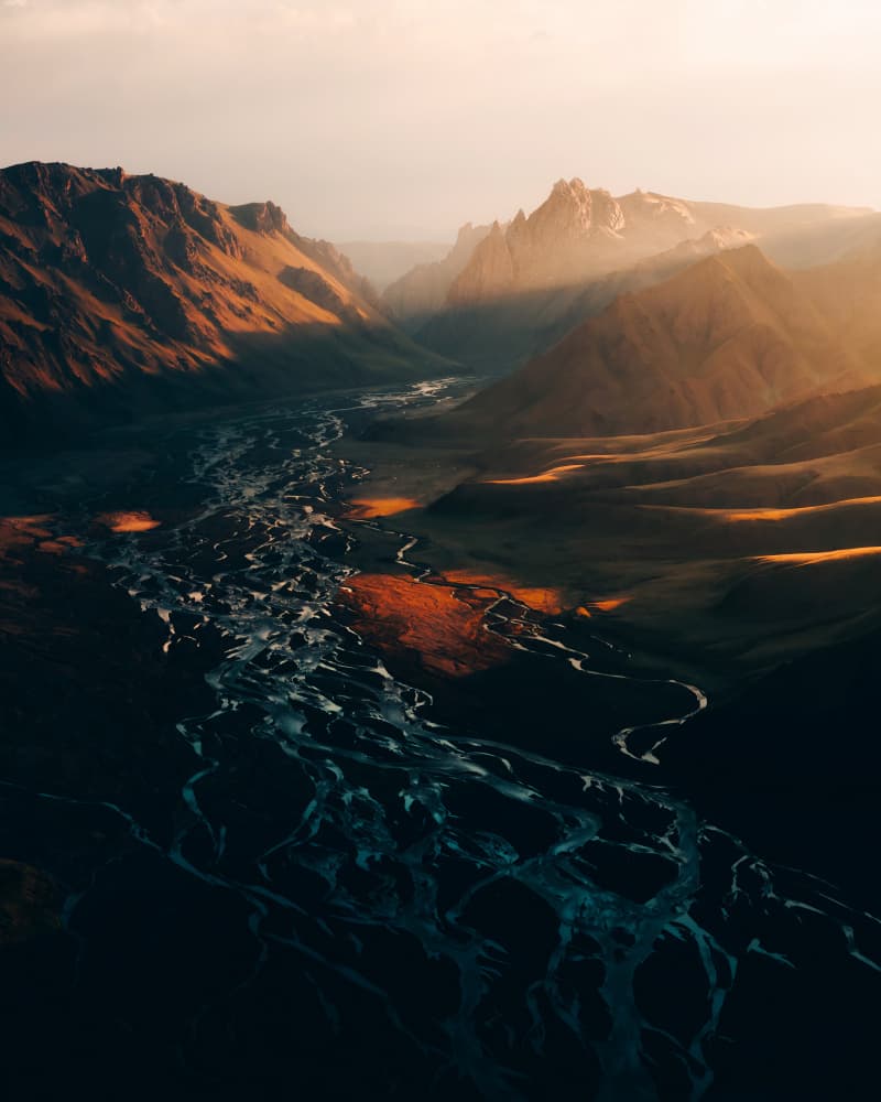 Golden Hour Valley River by Witold Ziomek — canvas wall art