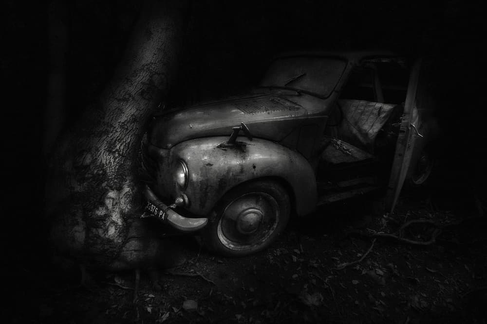 Dark Abandoned Car by Holger Droste — canvas wall art