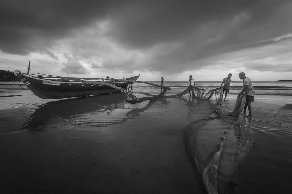 Coastal Fishing Labor by Prasad Malgaonkar — canvas wall art