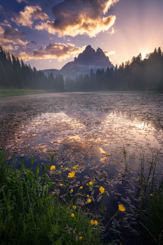 Majestic Mountain Lake Sunrise by Yongnan Li (李永男) — canvas wall art