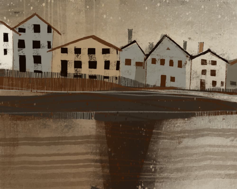 Winter Village Reflection by MANSI SAXENA — canvas wall art
