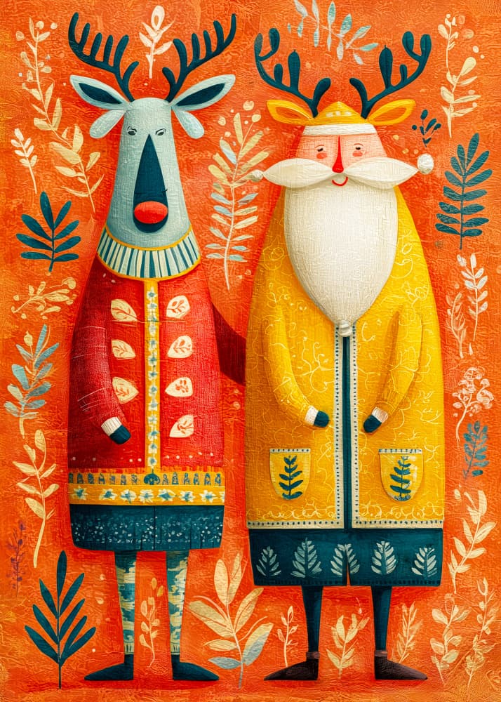 Festive Folk Art Duo by Justyna Jaszke — canvas wall art