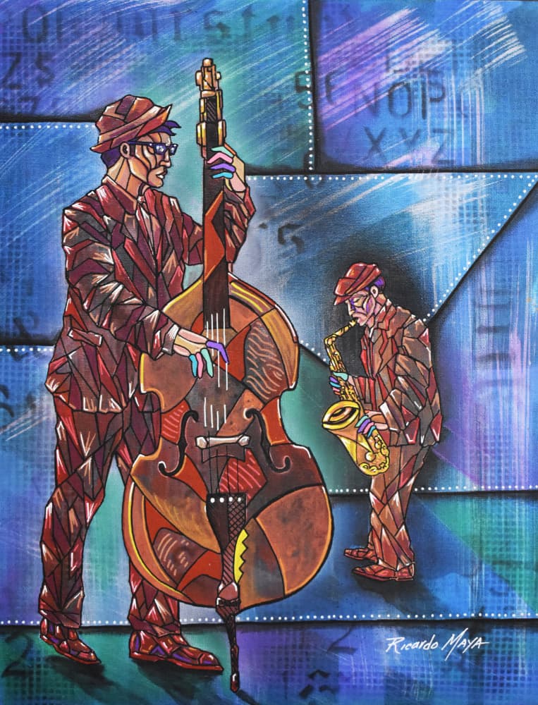 Geometric Jazz Players by Ricardo Maya — canvas wall art