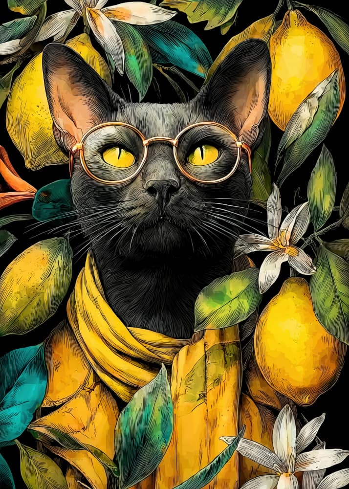 Dapper Cat Lemon Garden by Justyna Jaszke — canvas wall art