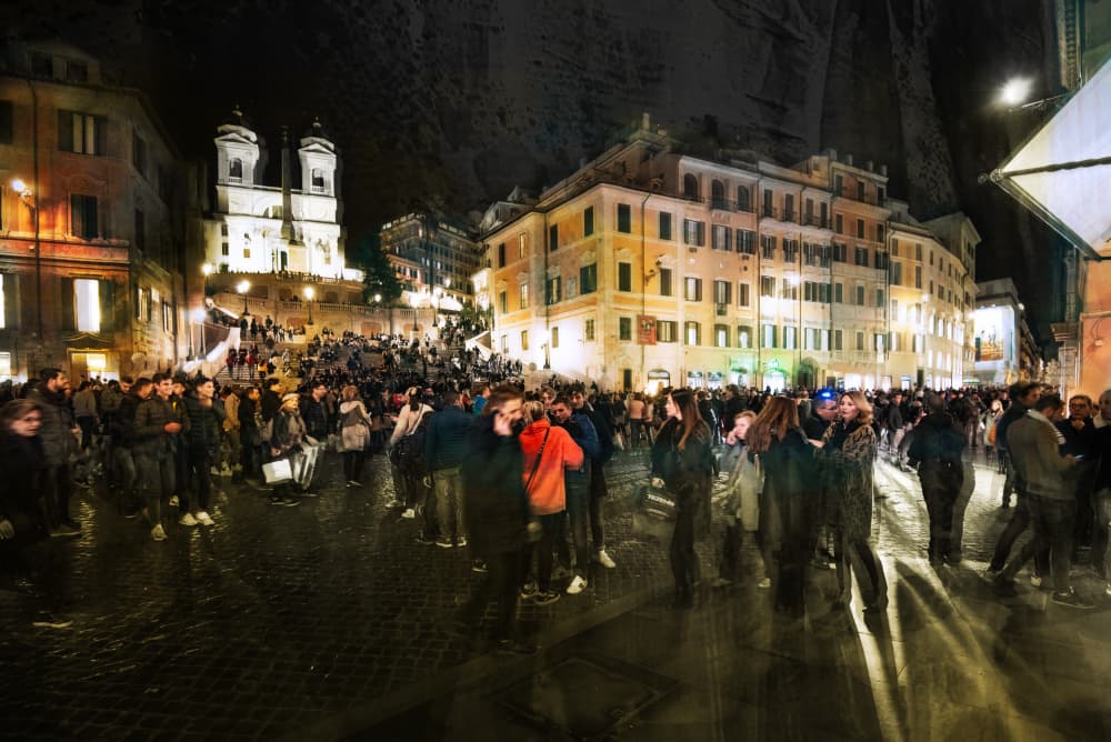 Spanish Steps Night Crowd by Nicodemo Quaglia — canvas wall art