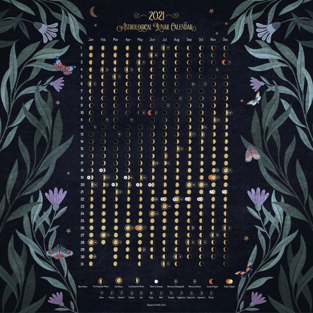 Moonlit Phases Chart by Emel Tunaboylu — canvas wall art