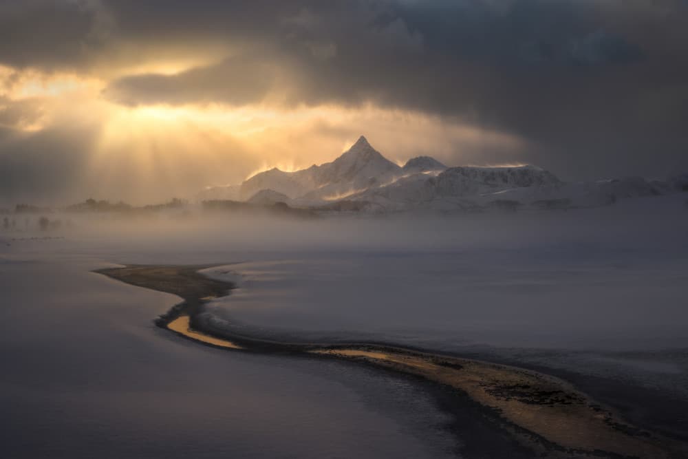 Golden River Mountains by Ryan Dyar — canvas wall art