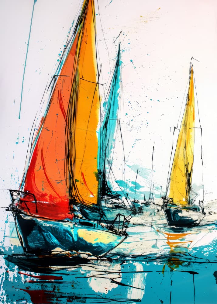 Colorful Sailboats Racing by Justyna Jaszke — canvas wall art