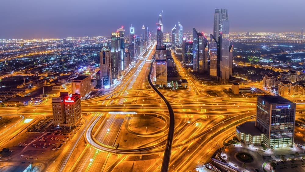Dubai Night Highway by Akhter Hasan — canvas wall art