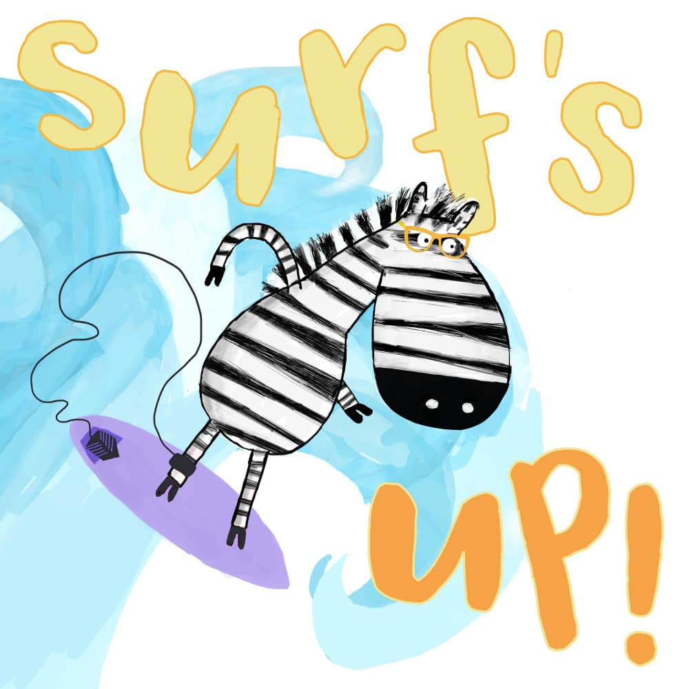 Cool Surfing Zebra by Carla Daly — canvas wall art
