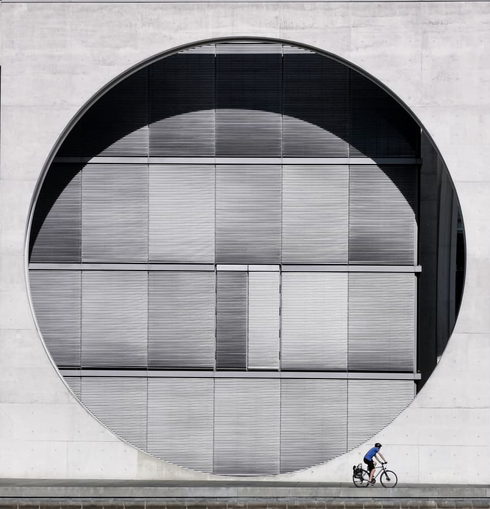 Cyclist Modern Architecture by Marco Tagliarino — canvas wall art