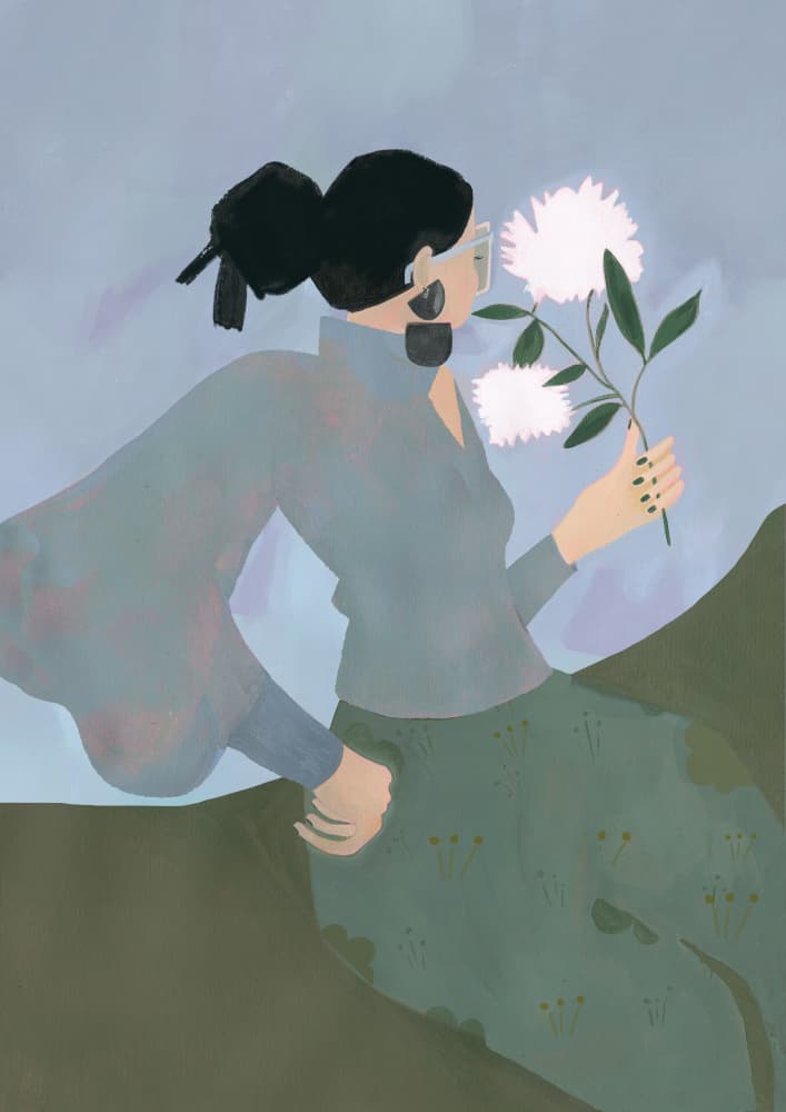 Elegant Woman with Flowers by Elaine Field — canvas wall art