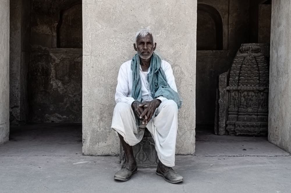 Elderly Indian Man Portrait by Silvia Guillet — canvas wall art