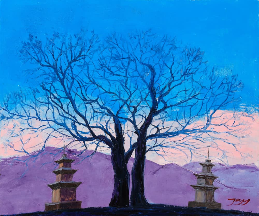 Serene Pagoda Landscape by Jukyong Park — canvas wall art