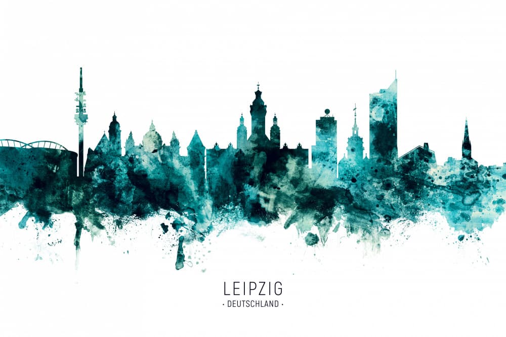 Leipzig Watercolor Skyline by Michael Tompsett — canvas wall art