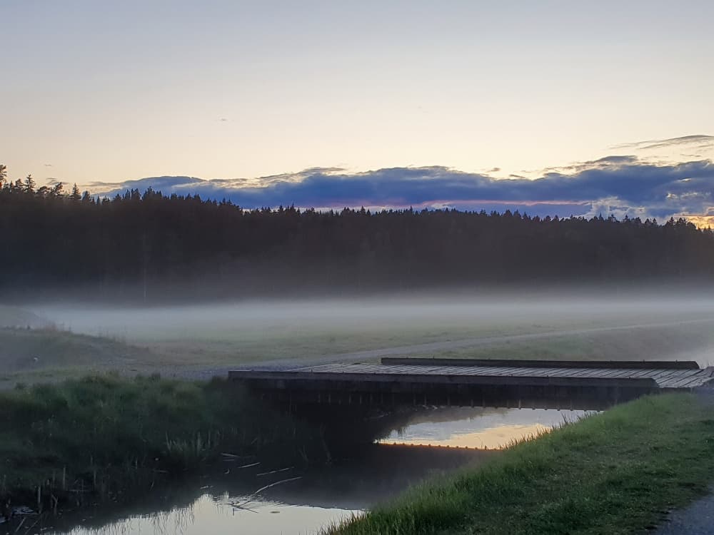 Misty Morning Bridge by Olea Huuska — canvas wall art