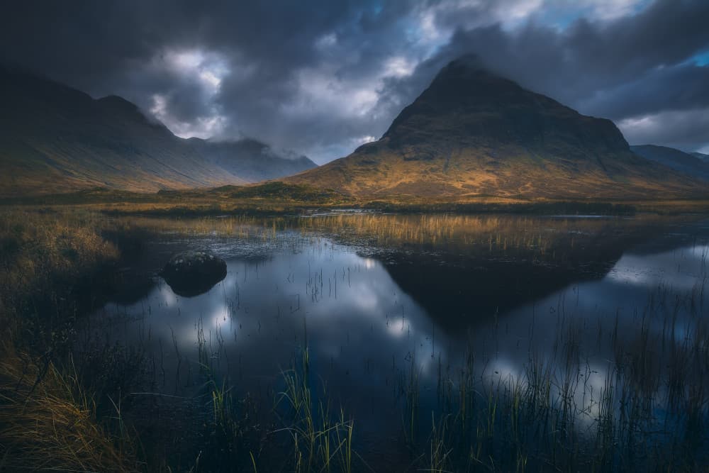 Moody Mountain Reflection by Milos Lach — canvas wall art