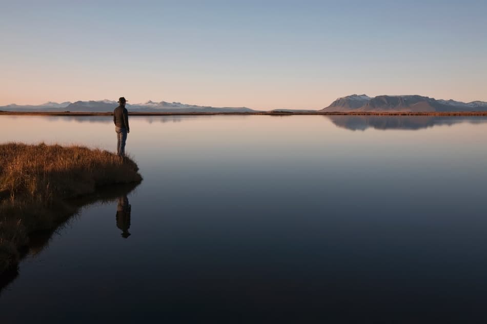 Quiet Lake Person Reflection by Bragi Ingibergsson - BRIN — canvas wall art
