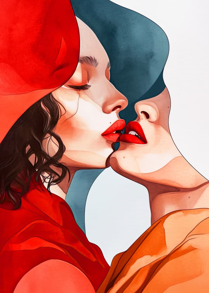 Passionate Kissing Women by Justyna Jaszke — canvas wall art