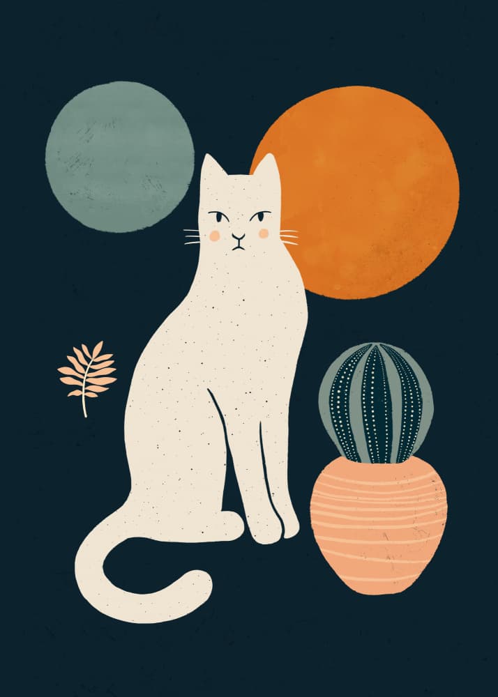 Boho Cat and Cactus by Katarzyna Gąsiorowska — canvas wall art