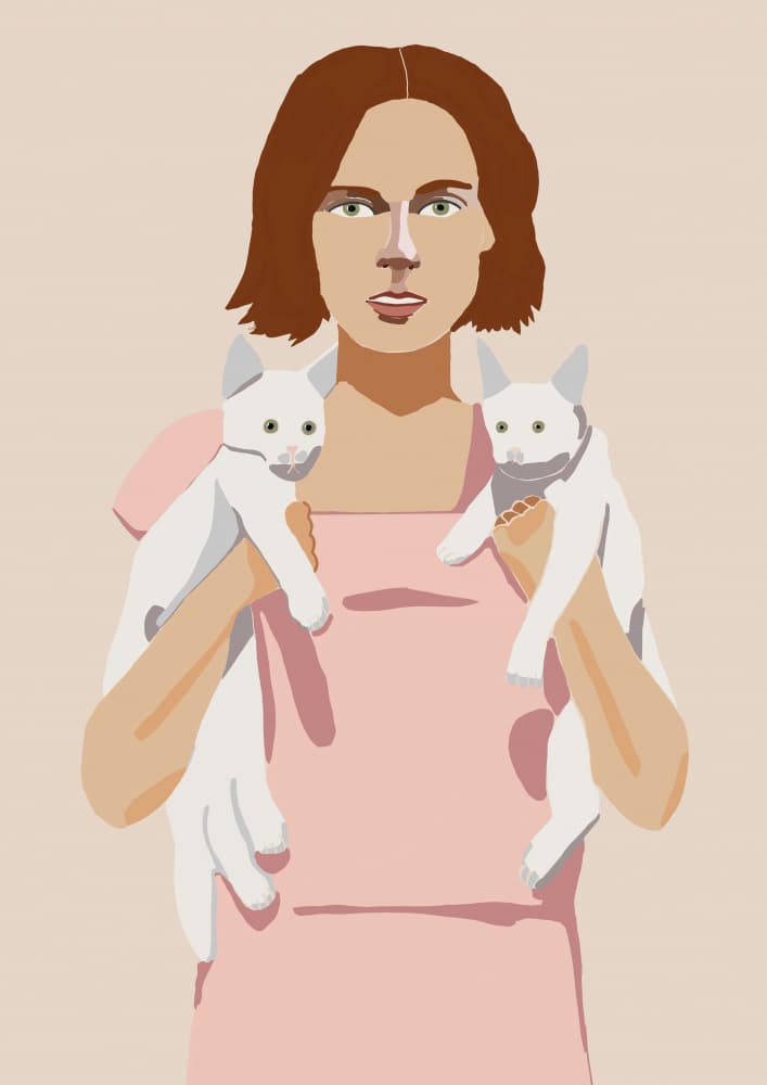 Girl With Her White Cats by Sharyn Bursic — canvas wall art