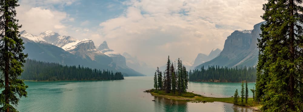 Serene Mountain Lake Island by Robert Stienstra — canvas wall art