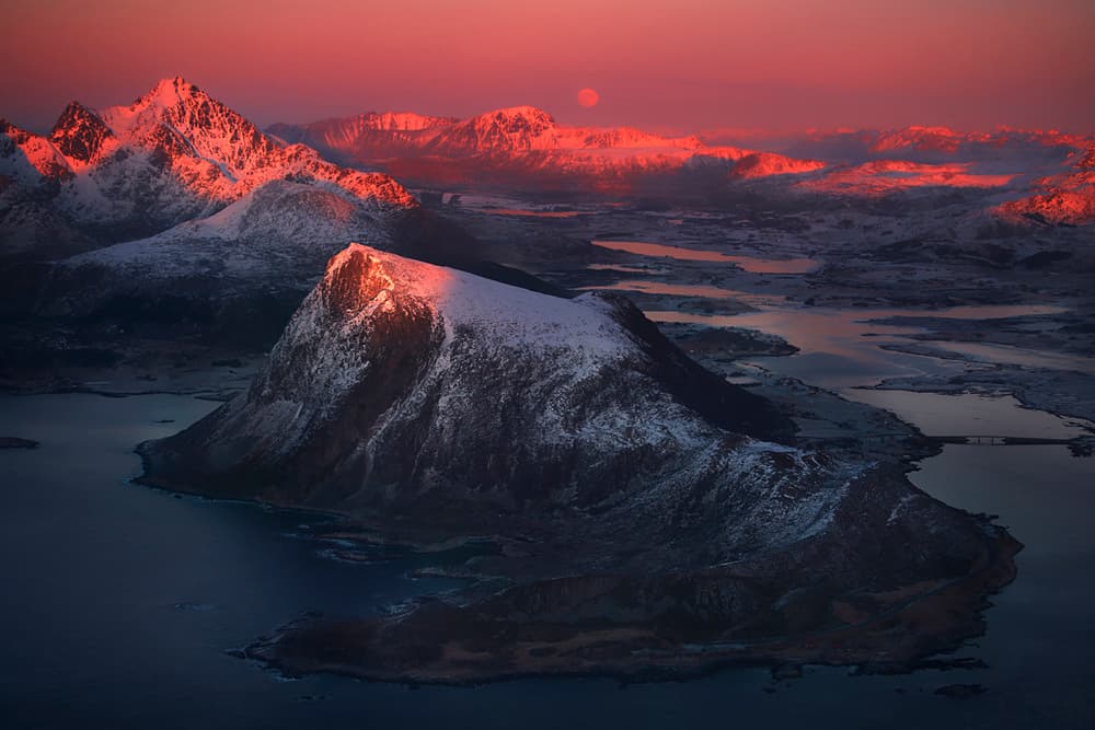 Red Sky Mountain Sunset by Siarhei Mikhaliuk * — canvas wall art