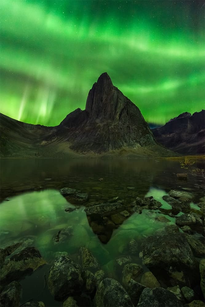 Northern Lights Mountain Lake by Chris Moore — canvas wall art