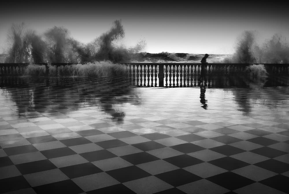Dramatic Waves Solitary Figure by Paolo Lazzarotti — canvas wall art