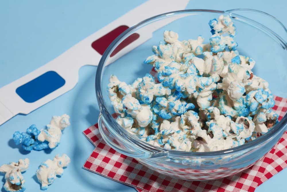 Blue Popcorn Movie Treat by Julia Ramiro — canvas wall art