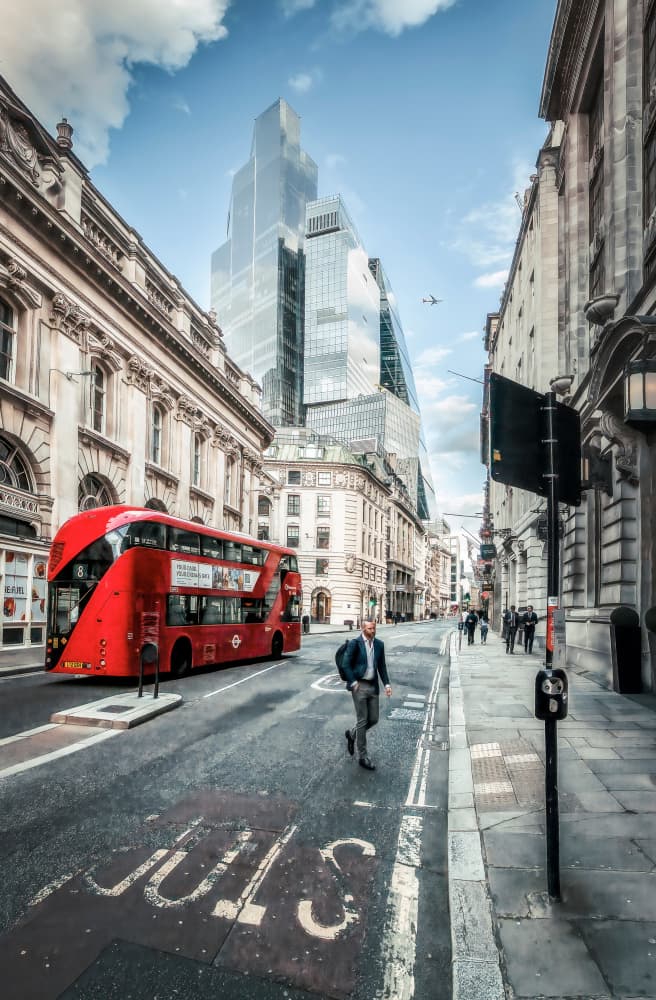 Red Bus London Street by Juan Luis Seco — canvas wall art