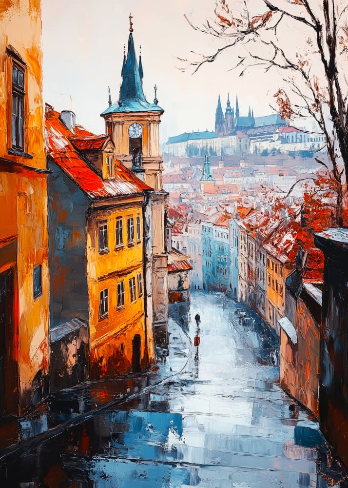 Prague Street Reflections by Justyna Jaszke — canvas wall art