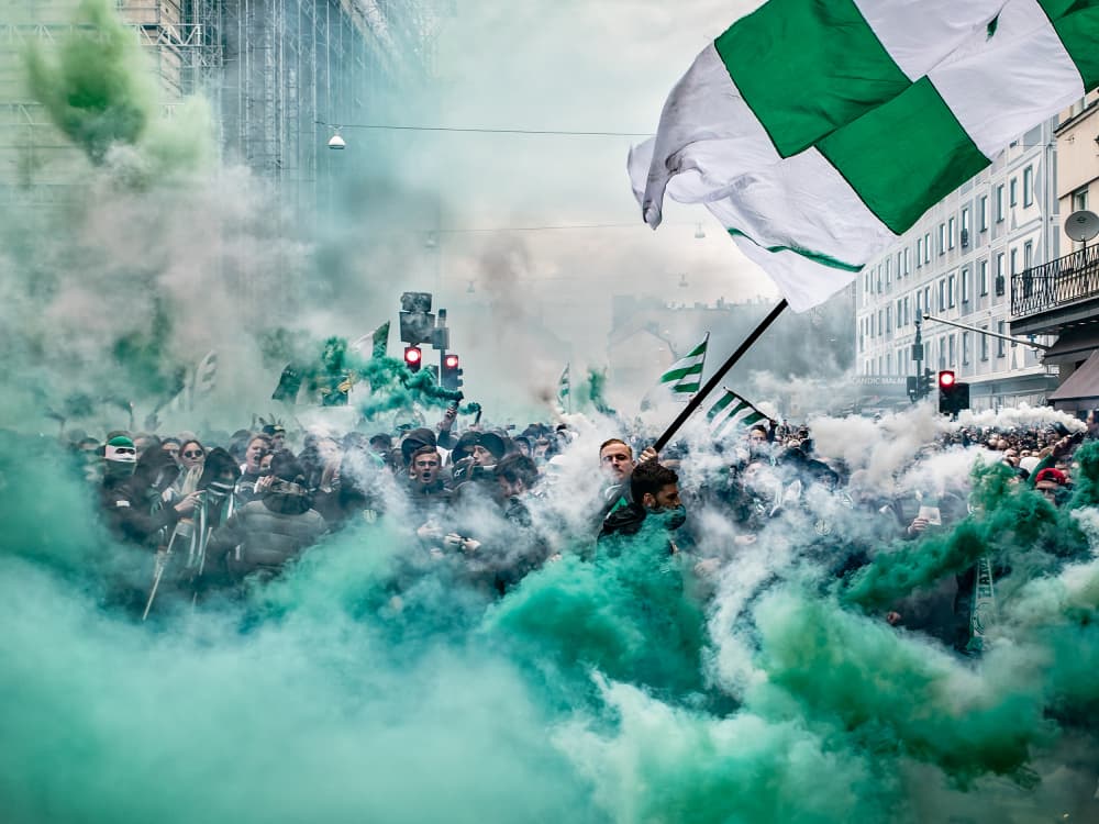 Green Smoke Street Rally by Bjorn Bjornson — canvas wall art