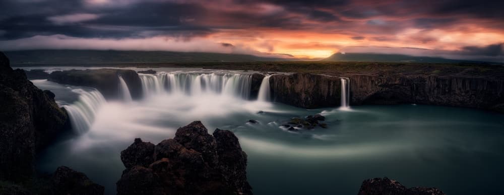 Dramatic Waterfall Sunset