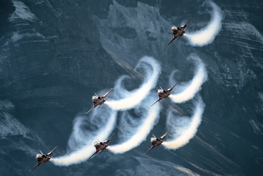 Fighter Jets Mountain Display by Piotr Wrobel — canvas wall art