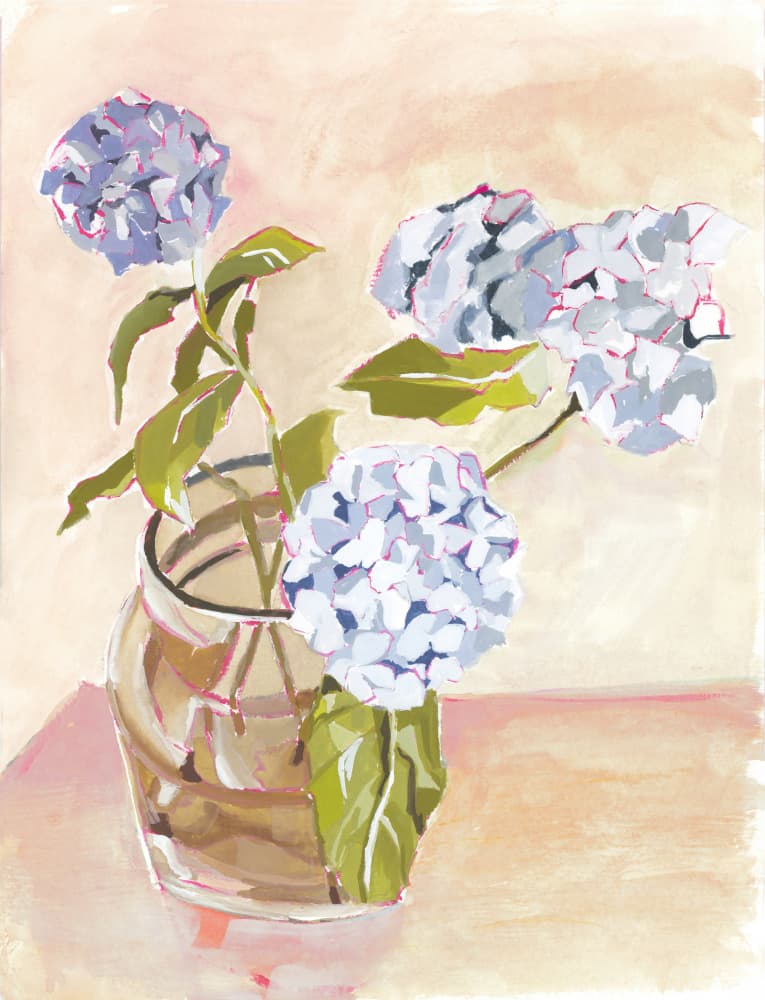 Pastel Hydrangeas Clear Vase by Lucrecia Caporale — canvas wall art