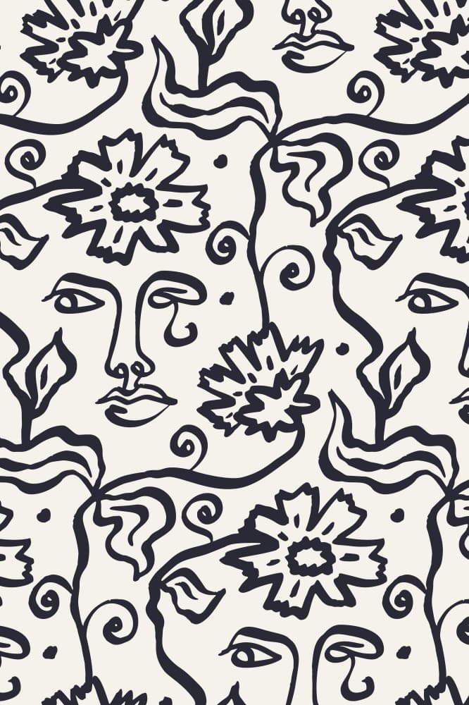 Abstract Faces Floral Lines by Anna Rose — canvas wall art