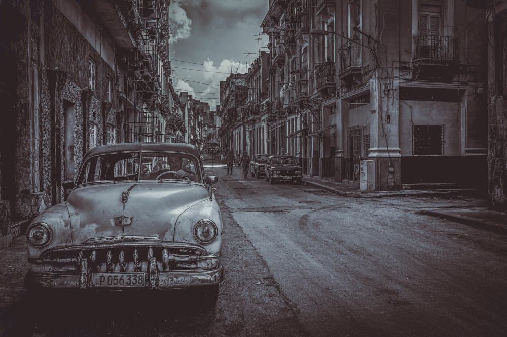 Classic Car City Street by Koji Morishige — canvas wall art