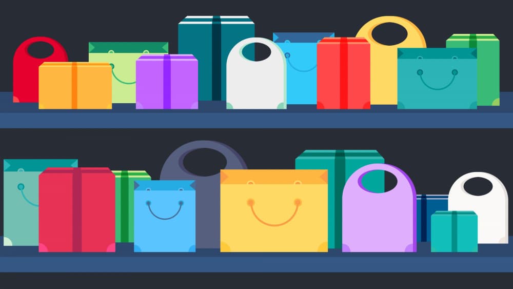 Happy Shopping Display by Marika Barsrsind — canvas wall art