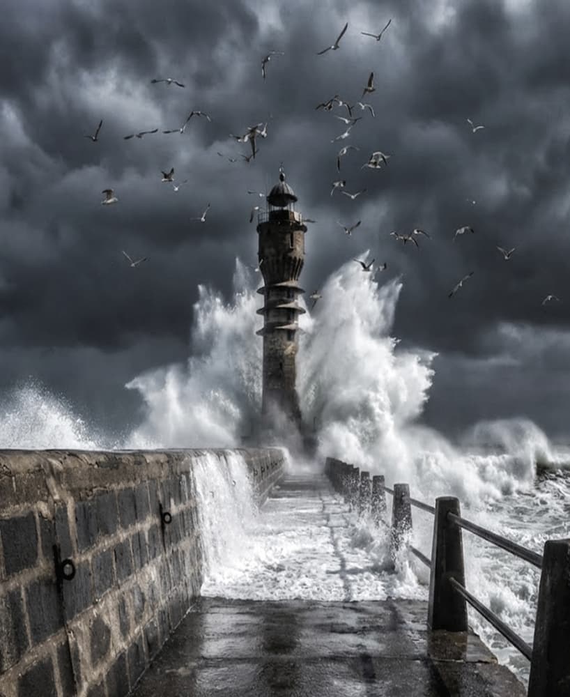 Stormy Lighthouse Waves by Yvette Depaepe — canvas wall art