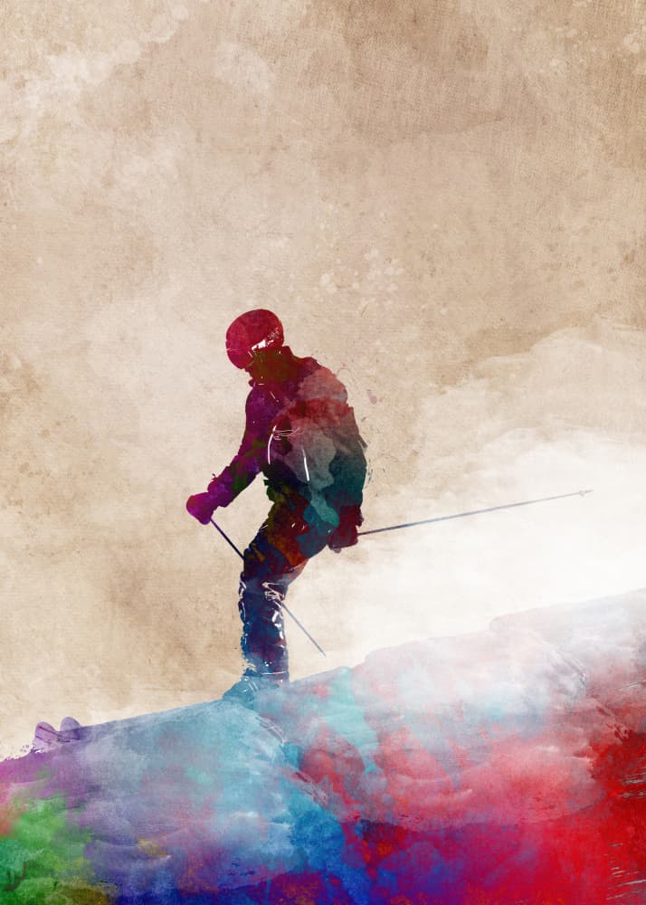 Dynamic Skier Watercolor by Justyna Jaszke — canvas wall art